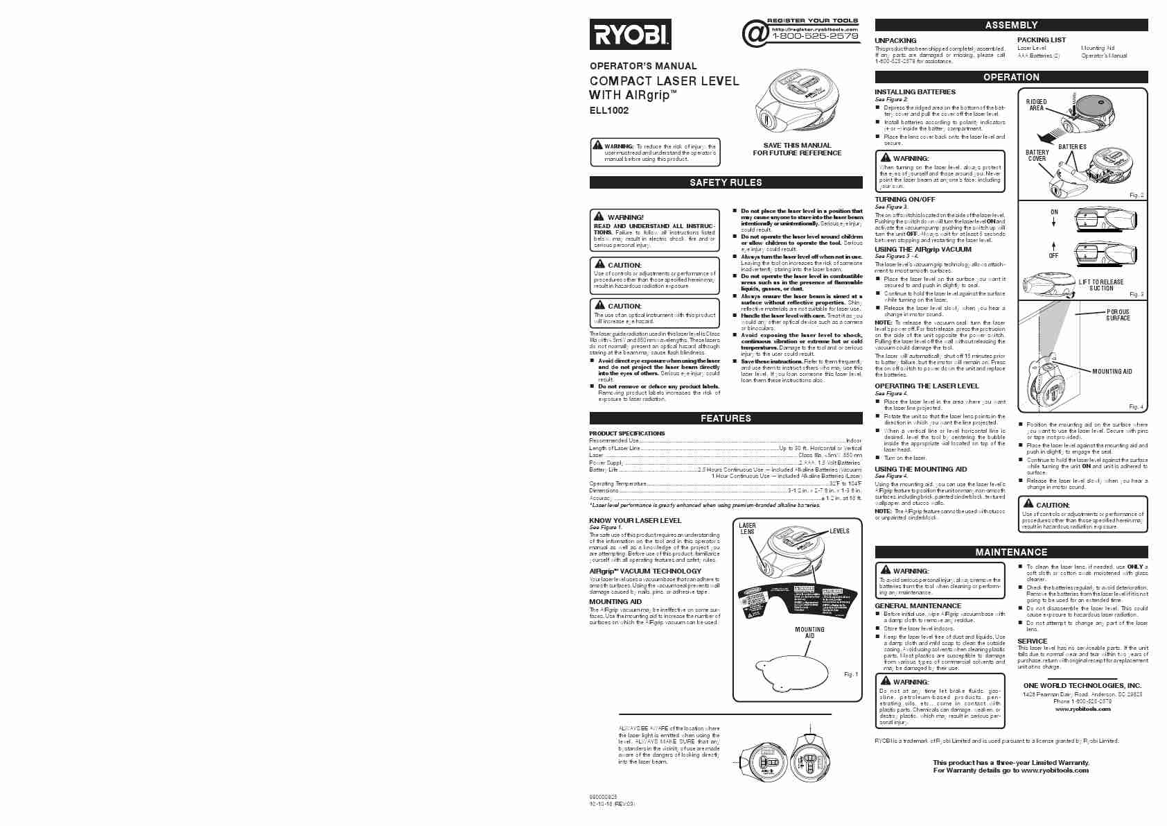 Ryobi Air Grip Compact Laser Level Manual-page_pdf